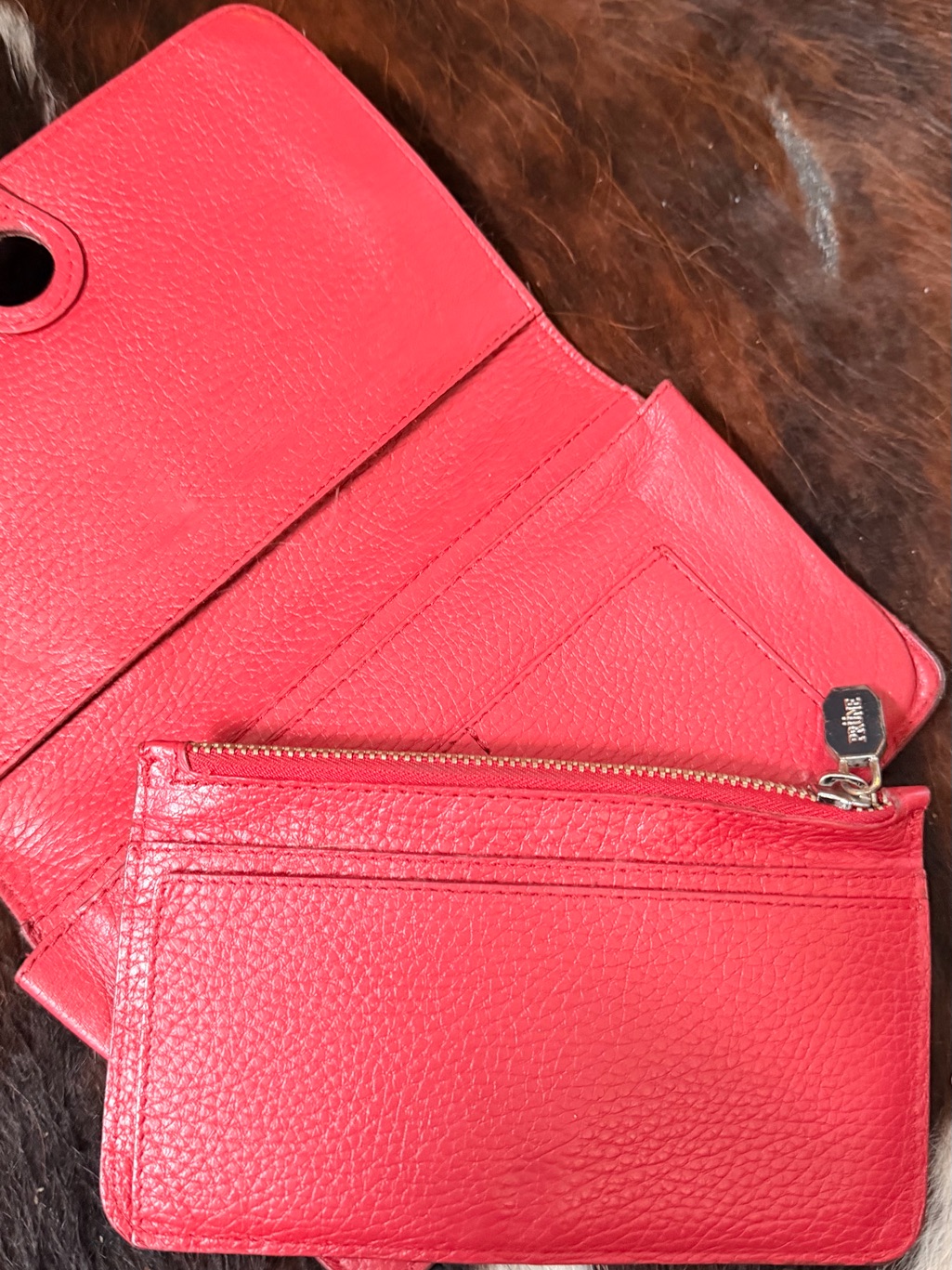 Prune Red Leather Wallet Clutch With Zip Pocket